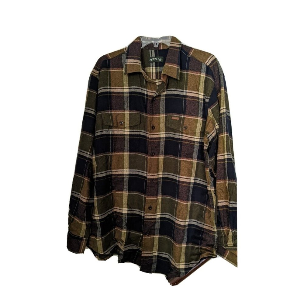ORVIS Men's LARGE Luxury Flannel Long Sleeve Shirt BUTTON DOWN Plaid $139